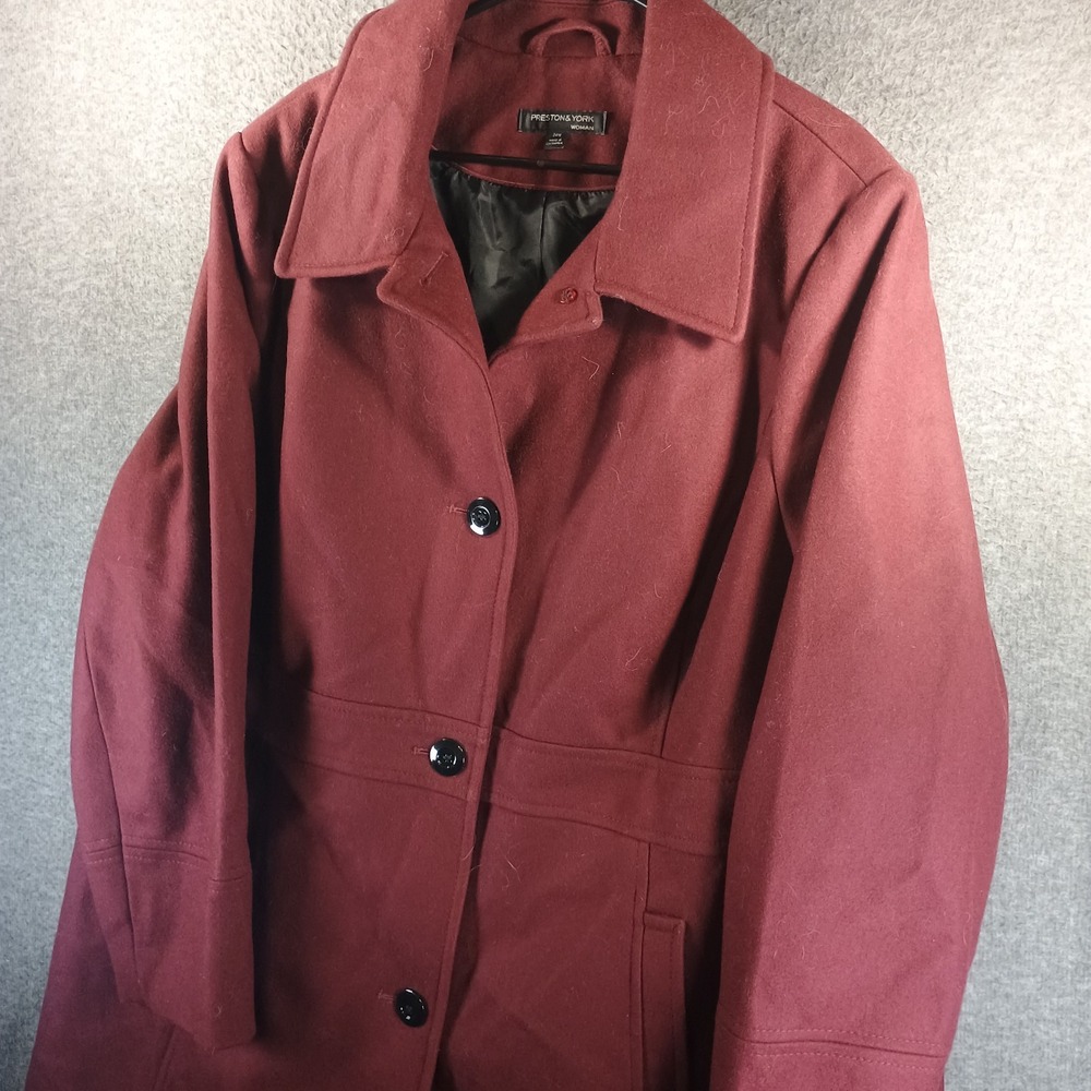 Preston & York Full Length Coat Women 24W Button Wool‎ Maroon Lined - Picture 4 of 7